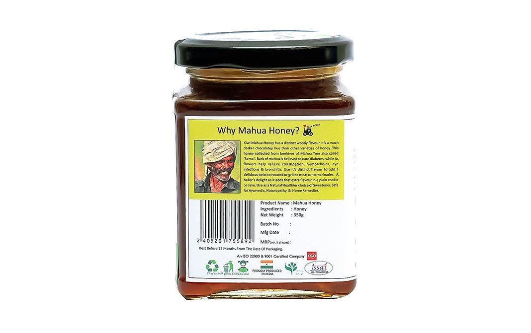 Kiwi Kisan Window Raw Mahua Honey    Glass Jar  350 grams